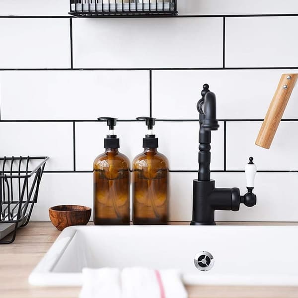 Soap Dispenser - Refillable - PP5 Plastic Brown with Pump - For Kitchen and Bathroom - 500 ml - Brown - 2 pieces