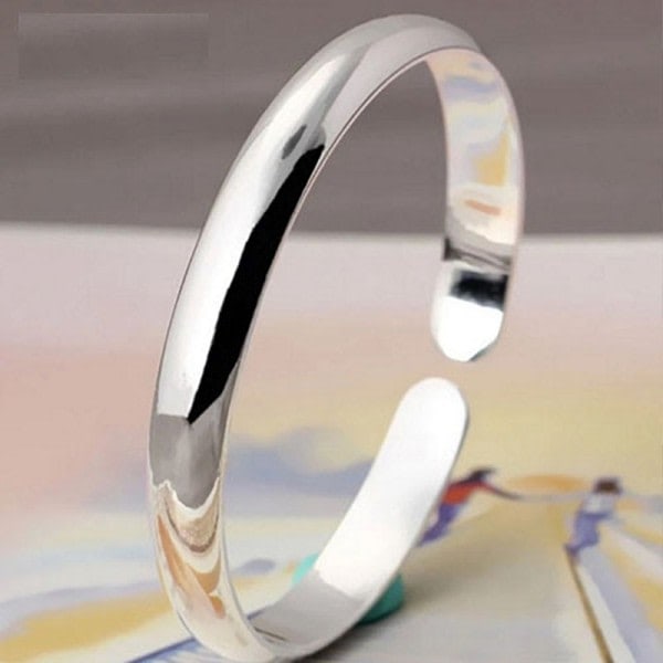 999 Sterling Silver Mode Kvinna Manschett Armband Polering Retro Kedja Bangle zdq