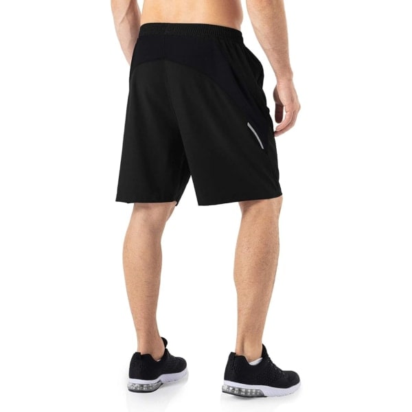 Løbeshorts til mænd Letvægts sportshorts med lynlåslommer Hurtigtørrende (M) Sort