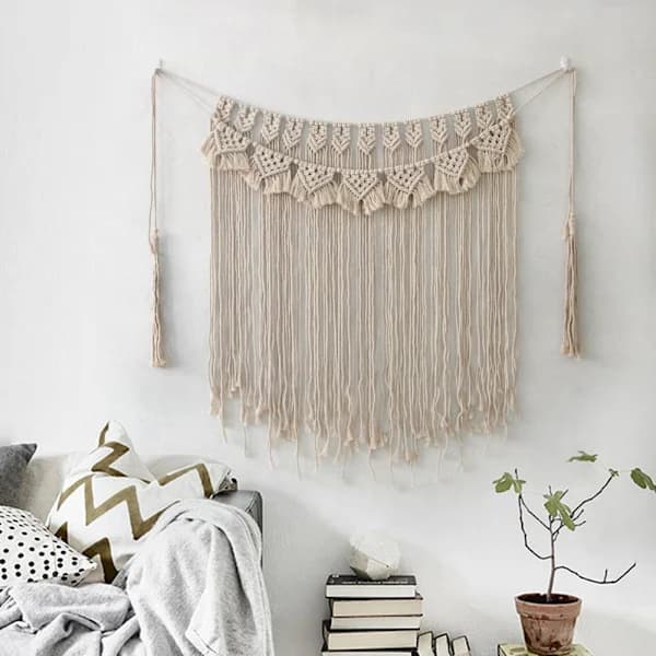 1 stk. Macramé Vægtæppe, Moderne Chic Vævet Tapet, 100*107cm H_tfrf