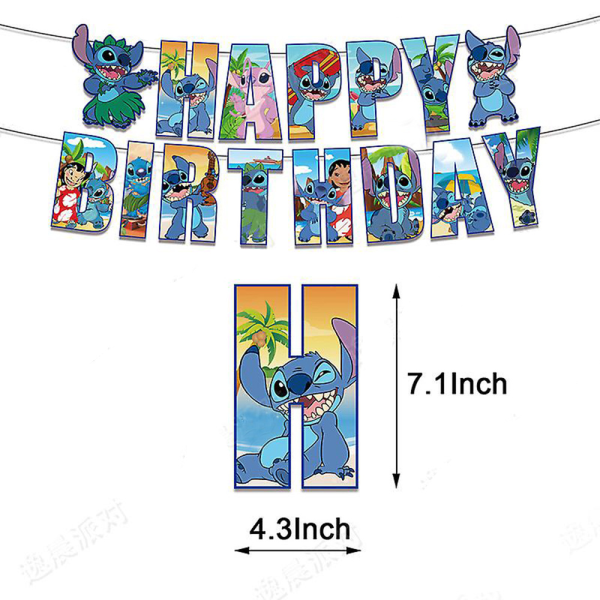 Fødselsdagsfest Dekoration Balloner Kage Topper Tillykke Med Fødselsdagen Banner Rosa Blå Disney Stitch