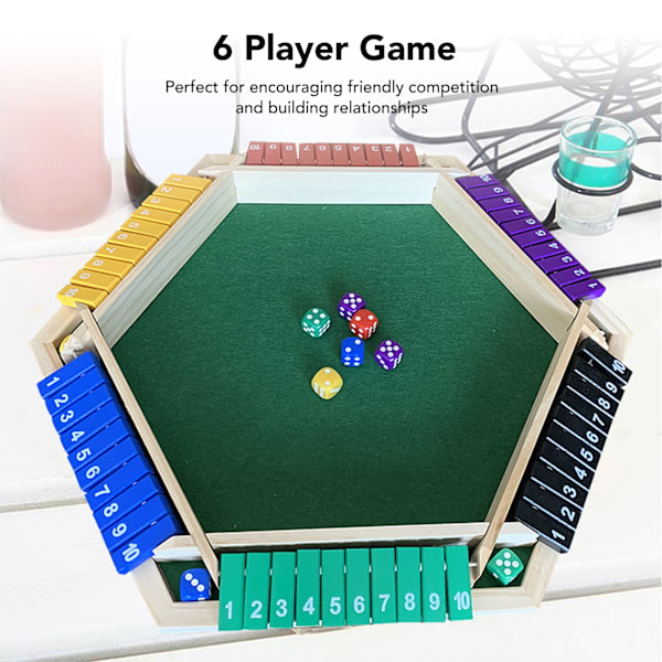 Shut The Box Terning Spill 6 spillere 6 fargesidig trebordplate Steng boksen med 12 terninger