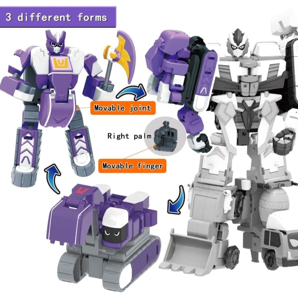 Warrior-leksak, 6-tums transformatorrobot, rivningsleksaker för pojkar och flickor i åldern 6+ (lila)