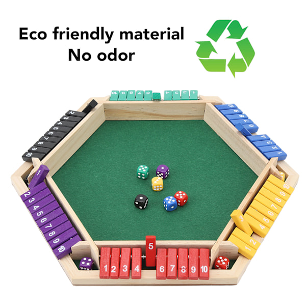Shut The Box Terning Spill 6 spillere 6 fargesidig trebordplate Steng boksen med 12 terninger