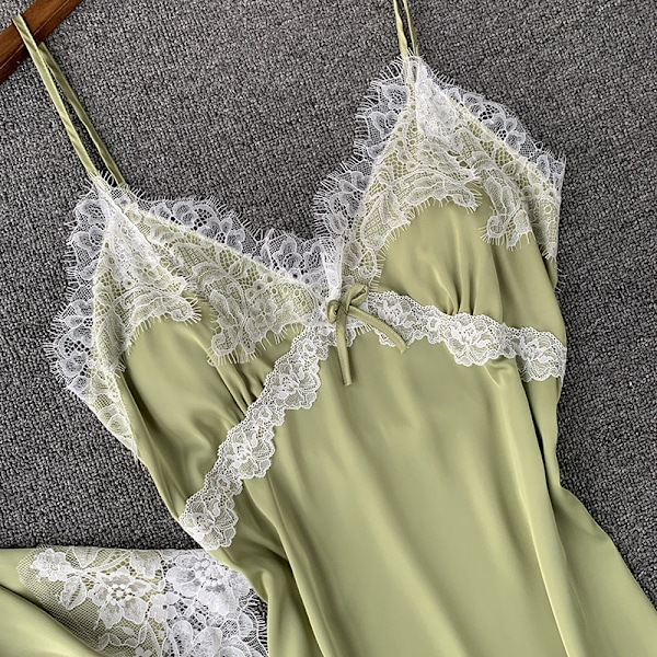 2-osainen pyjama Ice Silk Naisille Uusi Olkaimellinen yöpaita syksyyn