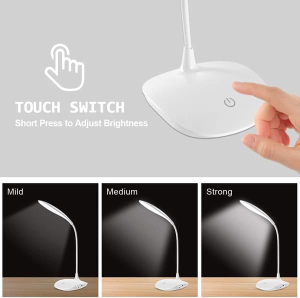 USB Dimbar LED Skrivebordslampe med Ladeport, Justerbar for Studier/Soverom/Kontor_tfrf