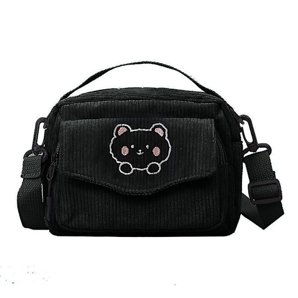 Lompakkokäsilaukku Crossbody Kawaii Lompakko Kawaii Crossbody Laukku Kawaii Corduroy Lompakko, Musta