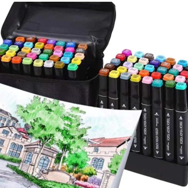 80 kpl - Tussikynät Kotelolla - Kaksipäiset - Kynät Multicolor multifärg