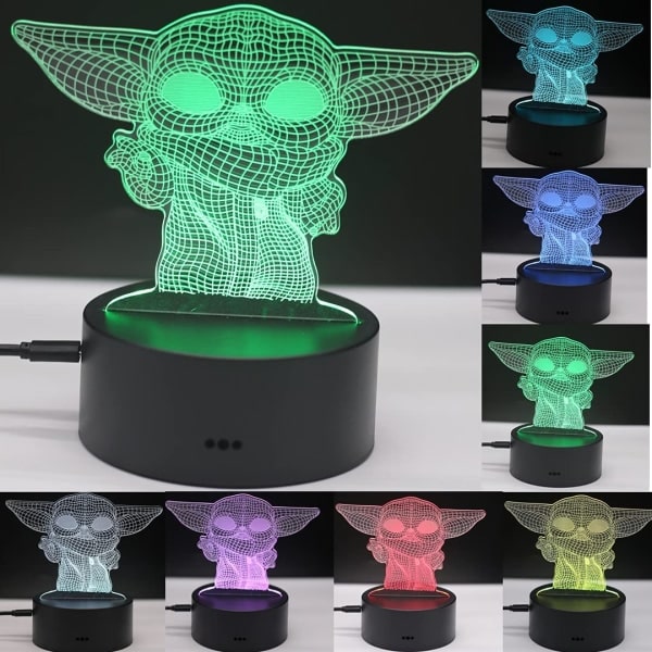 Baby Yoda leker 3D lampe Star Wars gave LED nattlampe 7 farger