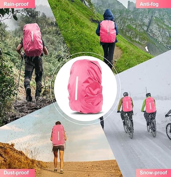 Vattentätt regnskydd för ryggsäck 2-pack med reflexband, elastisk passform för 55-65L väskor, för cykling, skola och vandring, rosaröd