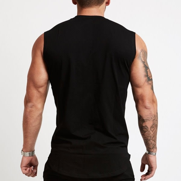 Ermløs trænings-T-shirt i bomuld til mænd, sort L CDQ