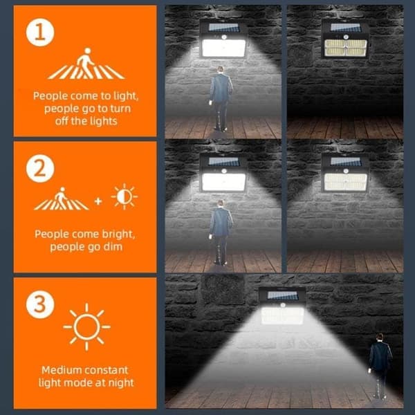 Solcelle vegglamper med bevegelsessensor, 3 moduser, 120 COB LED, utendørsbelysning, 4-pakning_TF_TF 2 st