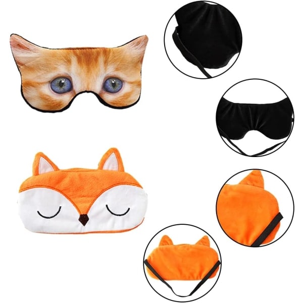 Søvnmaske Sovemaske til kvinder Sovemaske 3D Søde søvnmasker Søde dyresøvnmasker til alle 4 stk (søte katte, hunde, tigre og ræve) CDQ