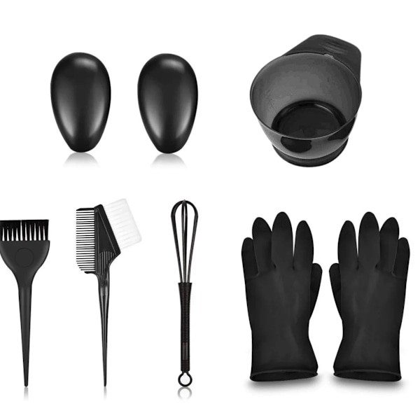 6-delad hår färgningssats: Skål, borste, kam, öronöverdrag, handskar, visp för DIY
