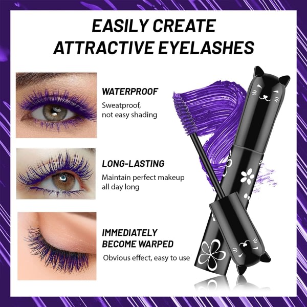 CDQ Farverig mascara, vandtæt langvarig tyk mascara (lilla)