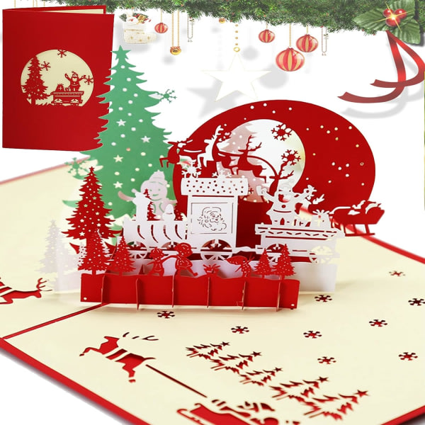 CDQ 3D Pop Up julkort med vakre papirklipp, jultomten träd ren beste present