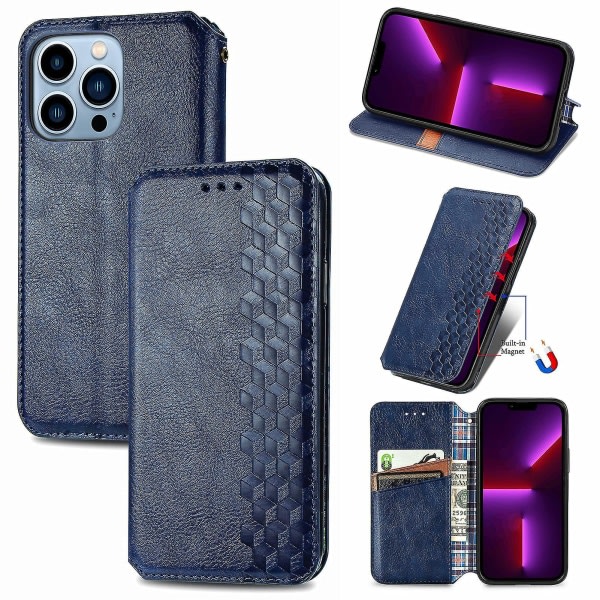 Kompatibel med Iphone 13 Pro Max Flip Case Etui Vintage Wallet Flip Cover med magnetisk stängning Coque - Blå blå