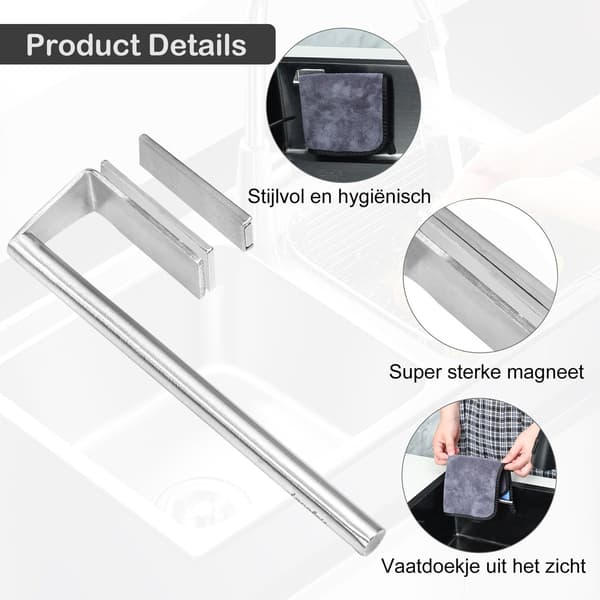 Magnetisk disktrasehållare i rostfritt stål för kökssvamp och disktrasa 15 cm silver