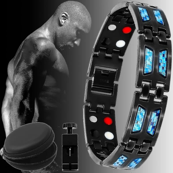Titanium Power Magnetic Armband Carbon Blue Therapy Fit Plus Magnetotherapy Kroppsoppstrammende armbånd