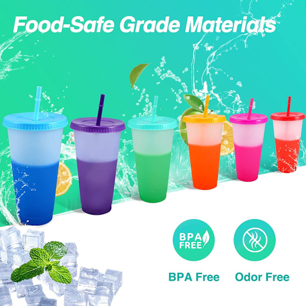 6 st Färgväxlande Koppar, 24oz, BPA-fria, Återanvändbara