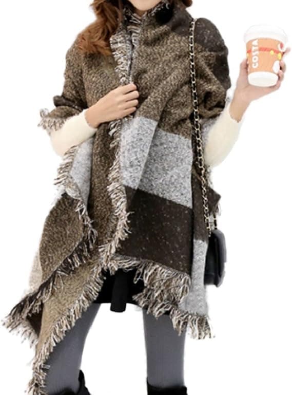 Stor Overdimensioneret Sjal Pashmina Wrap Poncho Tyk Stil Sjal Patchwork Cape Sjal til Kvinder_tfrf