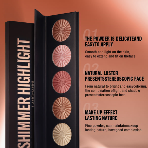 5 färger Smooth Shimmer Highlighter Långvarigt Fint Pulver för Kvinnliga Flickor Daglig Makeup default