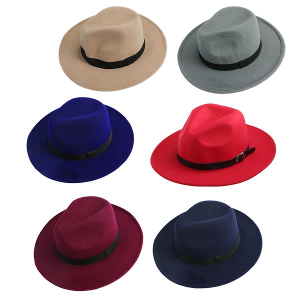 Herr Dam Jazz Bowknot Hard Filt Fedora Panama Bowler Bred Hatt Brätte Gangster Cap Röd ingen