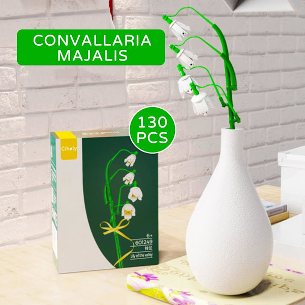 Blombukett Byggstenssats Bell Orchid 601249, Konstgjorda Blommor Byggprojekt för Stressavlastning och Fokusering (100+ Delar)