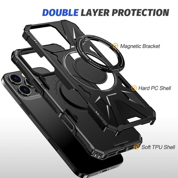 Hybrid Cover, iPhone 16 Pro Max, MagSafe Ring, Sort