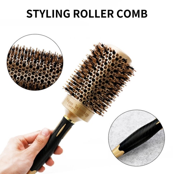 Keramisk jonisk fat hårborstecylinder Nanokeramisk jonisk teknologi Värmekam för hår Curling Utlätning Styling 43mm