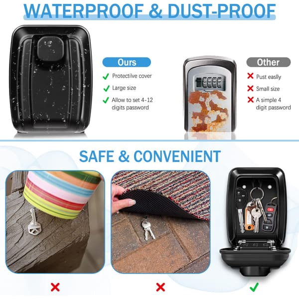 High Security Key Lock Box, Waterproof and Weatherproof, Resettable 12 Digit Code for Secure Storage, Aluminum Alloy Material, Indoor & Outdoor