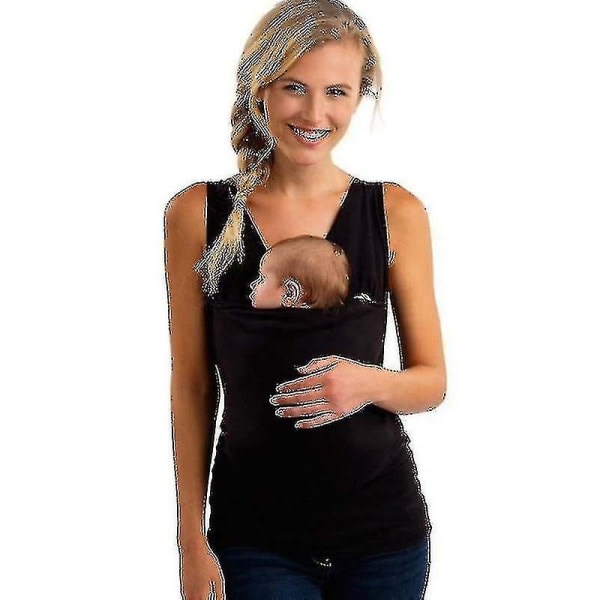 Sommar Sling Känguru Linne med Stor Ficka Andas Hög Kvalitet Svart Kvinnor 2XL zdq
