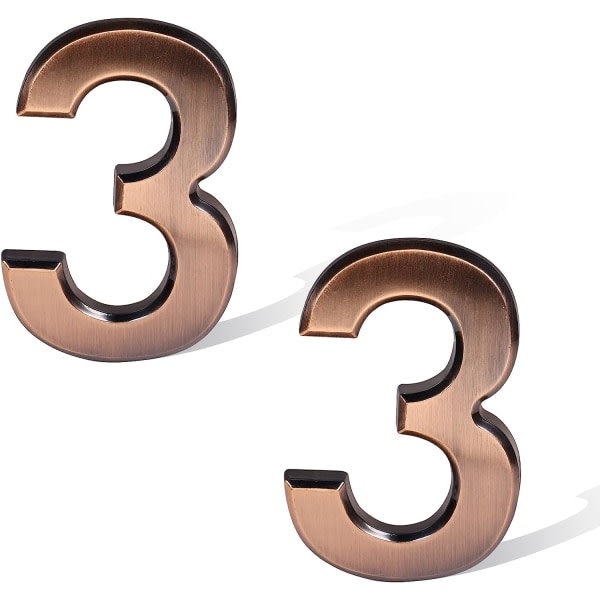 CDQ 2 stykken 7cm brons brevlådenummer, selvhæftande adressenummer klistermærken Tecken på husnummer(nummer 3) farve 2