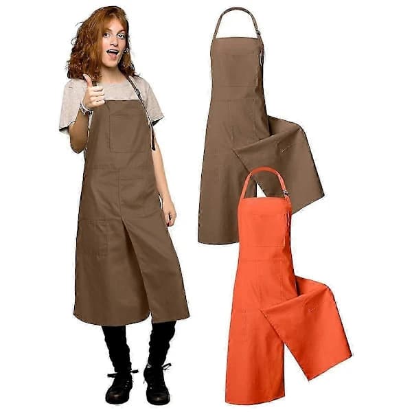 2-pak forklæder med delte ben til keramik, justerbare polyesterforklæder med 3 lommer til kvinder og mænd, DIY keramik, blomsterbinding, brun orange