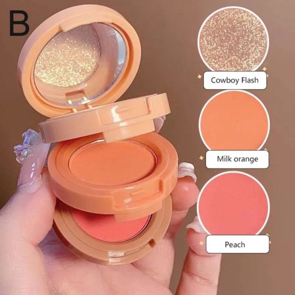 3 i 1 mat highlighter blush palet Pearly Blush Shiny Eyesha 2 # Milk Peach one-size
