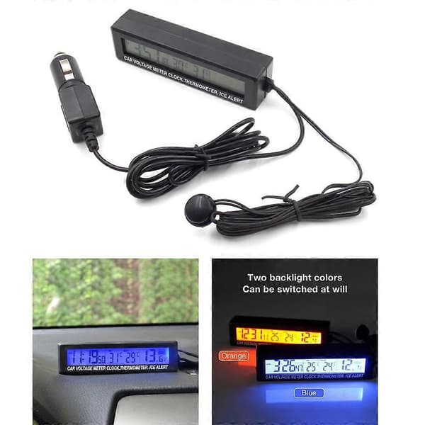 3-i-1 Køretøjssæt Termometer + Voltmeter + Ur LCD Digital Display_tfrf