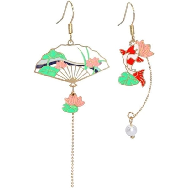 Asymmetriske vifteøreringer Sektor Drop Earrings Små vifte Dingle øredobber Søte Retro etniske Pretty Stud øredobber
