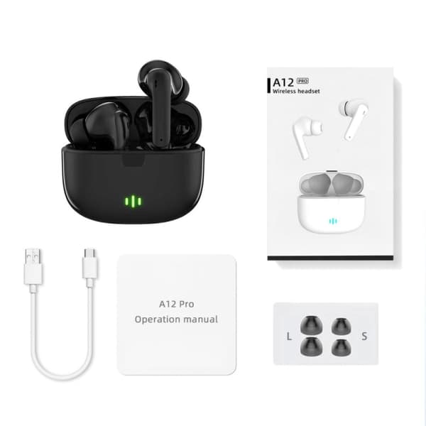 Helt trådløse Pro TWS Bluetooth Stereo In-Ear Hodetelefoner USB-C Svart