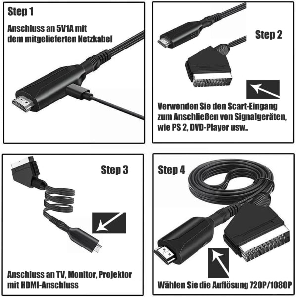 Scart till HDMI-omvandlare, allt-i-ett SCART till HDMI-adapter, 1080P