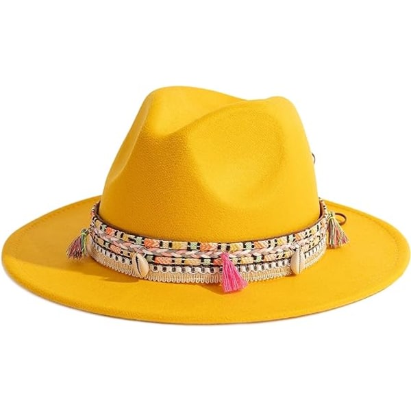 Fedora-hatt i filt for kvinner, panamahattar med bred brättning med tofs