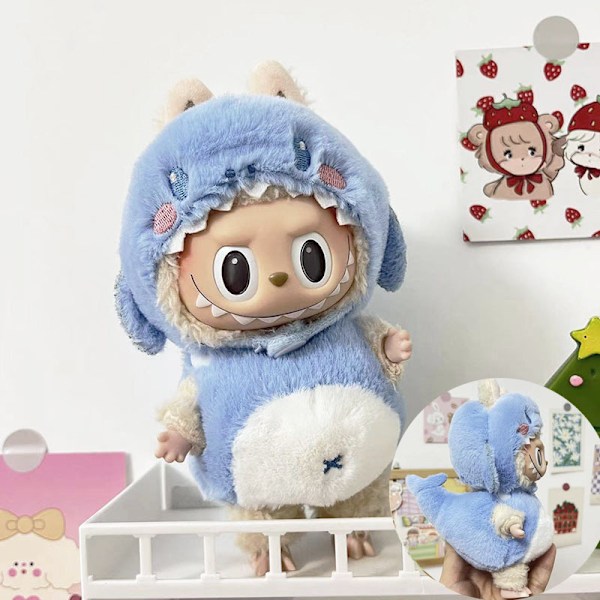 Hengende blåhai dokkeklær todelt sett, (kun klær) 17cm hengende blindbox macaron Labubu Labubu Time to chill dokkeklær