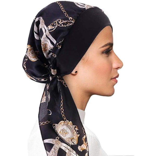 Turban hodeplagg for hårtap, mykt pustende elastisk polyester hodeplagg for kvinner, én størrelse, svart