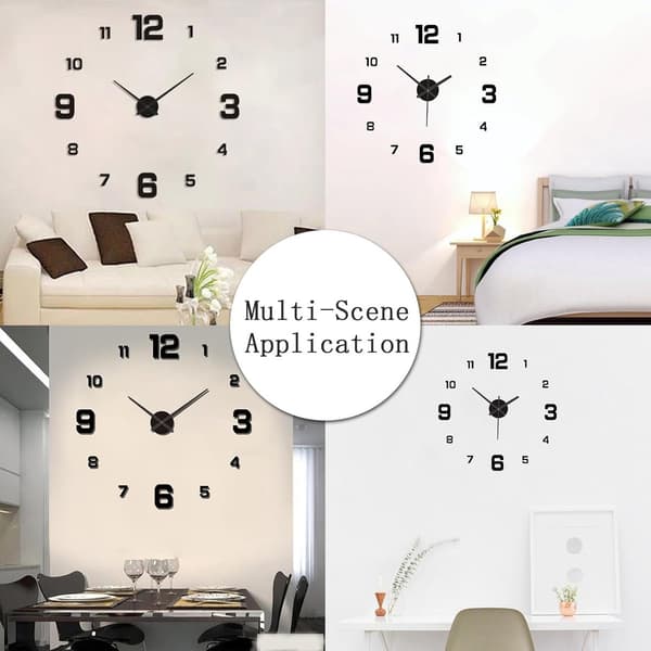 Ramlös Väggklocka - Modern 3D DIY - Stor Display för Tydlig Läsning - Lätt att Fästa - Modern Vardagsrumsinredning