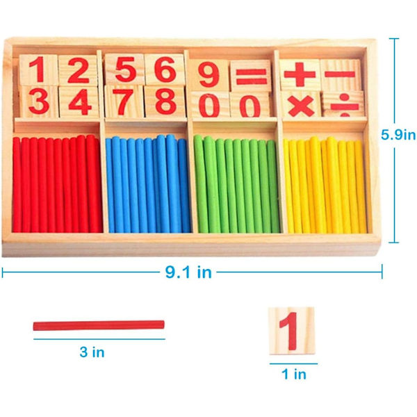 Räkna pinnar beräkning matematik pedagogisk leksak, trä sifferkort och räknestavslåda