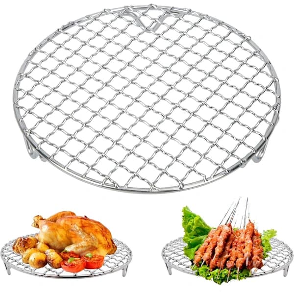 Rund BBQ Grillrist i Rustfrit Stål Køle- og Damprist til Bagning Grillning Camping 15 cm