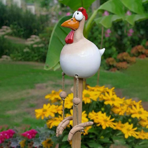 CDQ Chicken Garden Ornament, Animal Figurine Garden Stake Handgjord