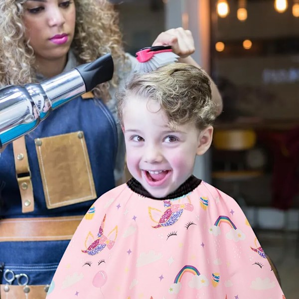 Børnefrisørkappe, Frisørkappe med Justerbar Halsudskæring, Hårklippekappe Frisørkjole Salon Barberkappe Hårklippeforklæde til Drenge Piger Rainbow Horse