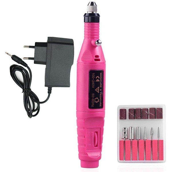 Elfil, elektrisk neglefil, 6 bits medfølger Pink Rosa
