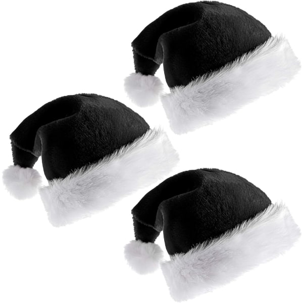 Heyone 3-pack tonttumyssy aikuisille Joulupukkihattu Perinteinen mustavalkoinen plyysi joulupukkihattu joulujuhliin