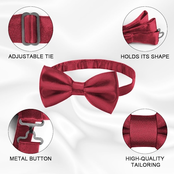 Slipsar för män, klassisk enfärgad slips för män, satängslips, justerbar formell slips för fest, bröllop maroon red